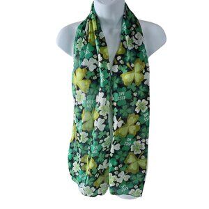 St.Patrick's Day Lightweight Scarf Kiss Me Lucky Charm Shamrock & Button Pin